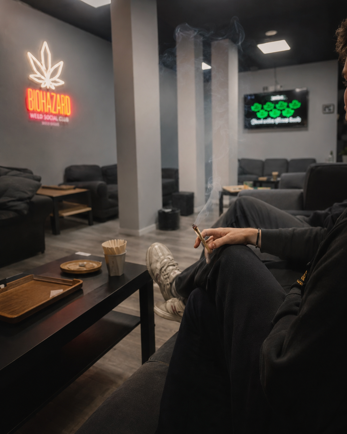 A member relaxing inside the Biohazard lounge